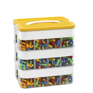 1 large particle building block storage box, super large capacity parts sorting bucket, 3-layer stackable storage box, suitable for home organization, ideal for bedrooms and game rooms, Clear storage box