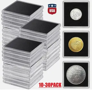 30Pcs Adjustable Acrylic Coin Collection Cases with Sponges Coin Snap Holder