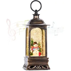 Christmas Snow Globes with Music Snowman Snow Globe Lantern 6H Timer Lighted Christmas Lantern for Christmas Decorations