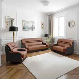Light Brown Breathable Leather 6-Piece Recliner Sofa Set, Modern Comfort Living Room Furniture