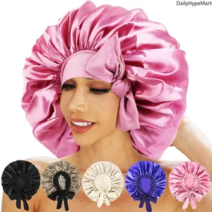 Round Bonnet, Extra Large Polyester Satin, Elastic Tie Ribbon Home Sleep Cap for Wholesale
