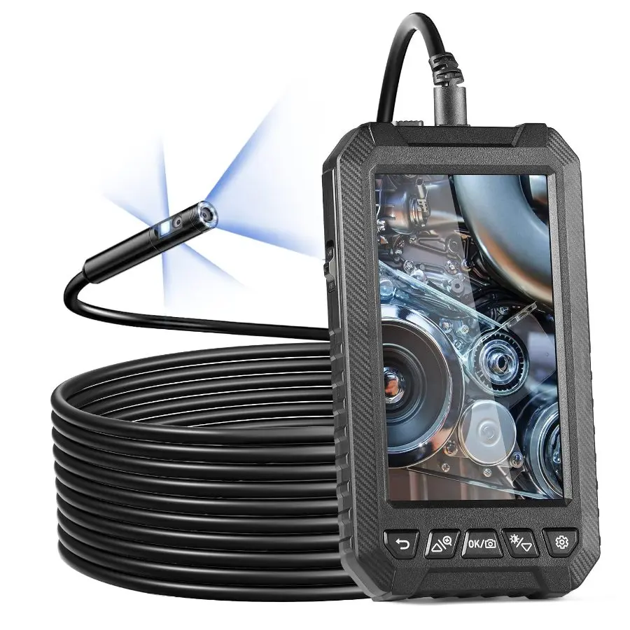 【DealsForYouDays】【DealsForYouDays】Father's Day Gift 1080P Dual-Lens Endoscope Camera with Light, 49.2FT Semi-Rigid Cable, 4.3-Inch Screen, 9 LED Lights, 4X Zoom, IP67 Waterproof Snake Camera for Car, Automotive Home Improvement Plumbing Inspections
