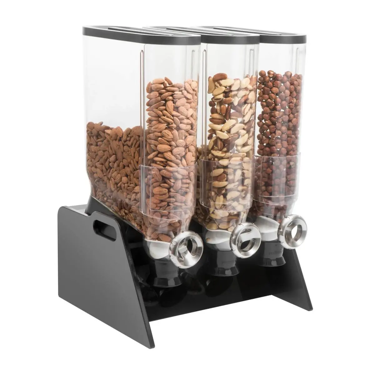 Rosseto DS109 3.5 gal Pro Bulk Kitchen Dispenser System, Triple Table-Top Black Acrylic Stand, Kitchen Container & Utensils Accessory - 17.7x17.7x25.4 in