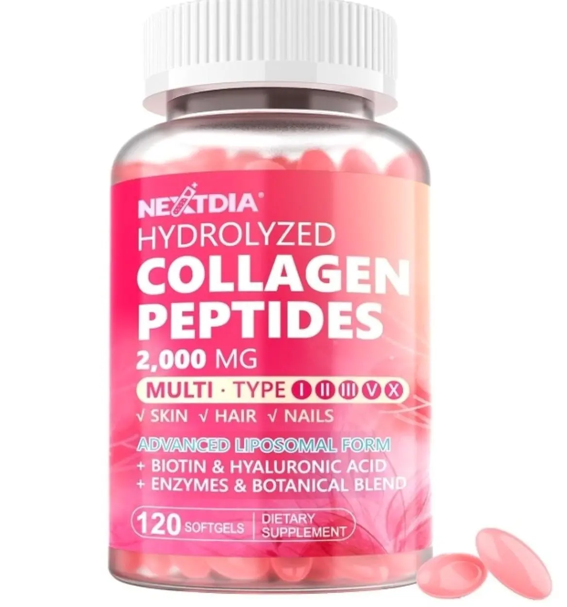 Hydrolyzed Collagen Peptides Pills for Women 2000mg Liposomal Form Type I, II, III, V, X for Optimal Absorption, Multi Collagen Softgels, Collagen Supplements with Hair, Skin & Nails Vitamins 120 Cts