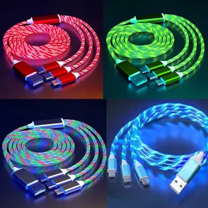 Versatile 3-In-1 LED Charging Cable, Compatible with Type-C, Lightning & Micro USB, Ideal for Phones, Tablets, Cameras & More