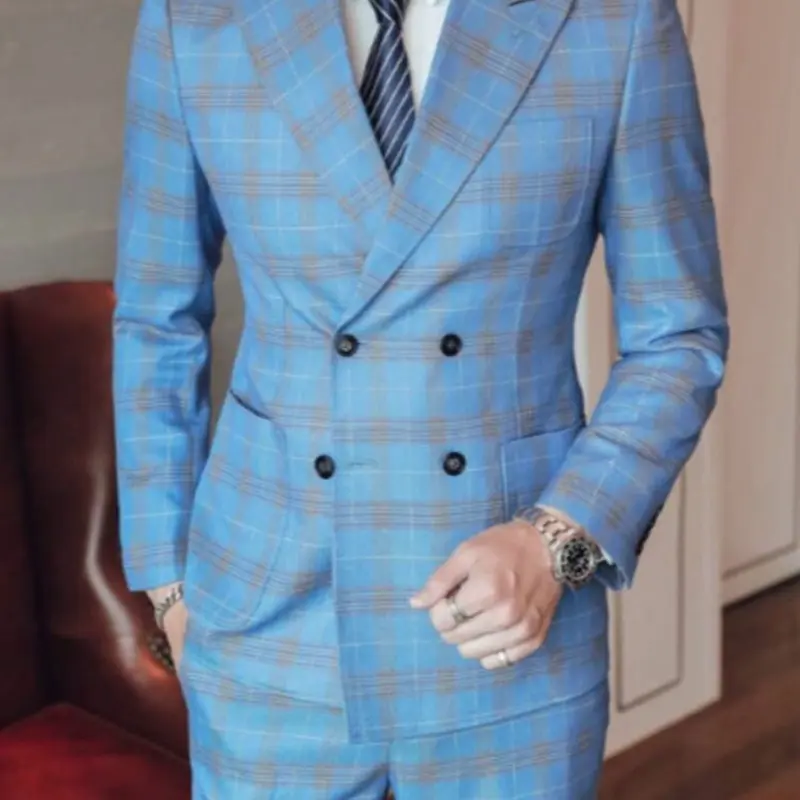 Men’s 3-Piece Double Breasted Striped Suit Set for Weddings & Business