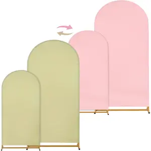Arch Backdrop Cover Set of 2(6ft/7.2ft) Color Wedding Arch Cover Spandex Fitted Arch Covers,Round Top Arch Backdrop Cover for Baby Shower Gender Reveal Boy or Girl Decoration(Pink&Green)