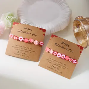 Romantic Heart Beaded Couple Bracelet for Women Men Handmade Soft Clay Pottery Bracelets Lover Valentine's Day Charm Jewelry