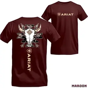 Ariat T-shirt - Bold Design Featuring A Cowboy-style Bull Skull With Intricate Native Patterns, Offering A Unique And Stylish Look, Perfect For Both Men And Women Unisex Menswear