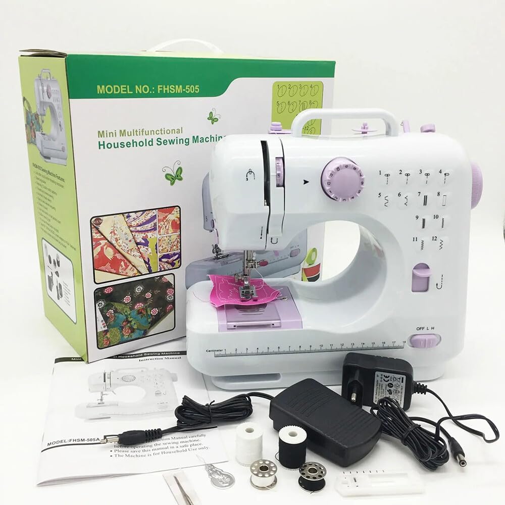 Mini Sewing Machine, Portable Electric Sewing Machine for Beginners with 12 Built-In Stitches, Dual Speed & Lightweight for Crafting Mending, Work Light, Quick Repair on Fabrics, Household Use