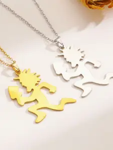 Elegant Stainless Steel Necklace, Creative Cartoon Running Figure Pendant Design, Trendy Cross-Border Jewelry Accessory