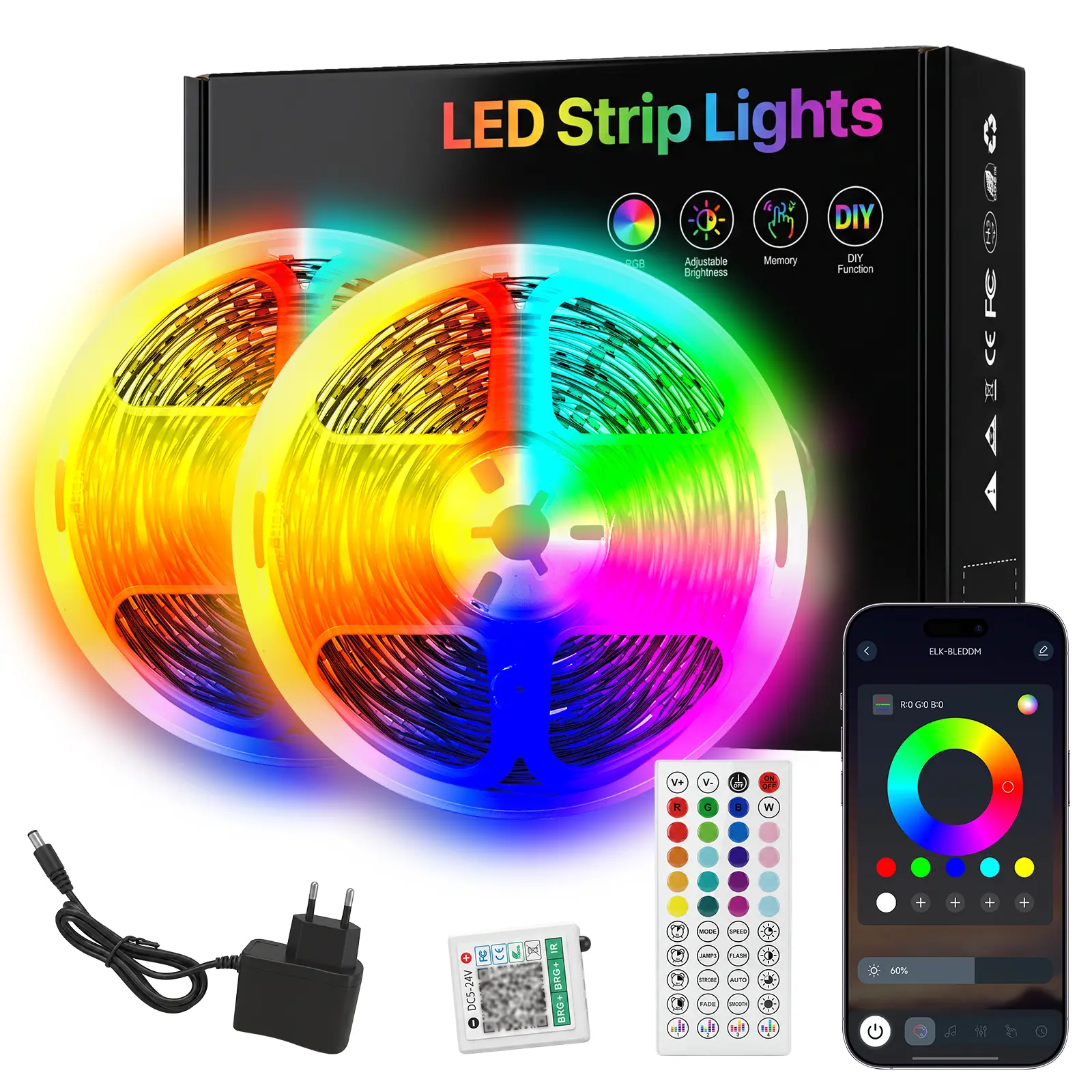 100FT Led Strip Lights RGB Music Sync for Bedroom ,more 100ft 50ft Bluetooth Christmas Lights with Smart App and Remote Control Indoor Lighting, for room decorating party decor Led Light Strips Colorful Led Light