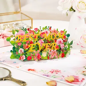 3D Mother's Day Greeting Card, Best Mom Ever Lettering, Vibrant & Floral Bouquet, Handcrafted Paper Art Gift, Mothers Day Cards