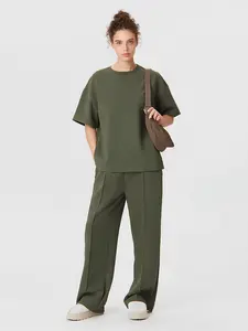 Women's Sportswear Set, Loose Fit Two-Piece Suit for Spring & Summer, Comfortable Daily Wear, Plain Design, Ideal for Sports, Casual Workout Loungewear