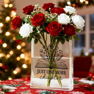 1pc Clear Acrylic Book Flower Vase & Bookend - Bohemian Rectangular Shelf Decor Multipurpose Book Holder & Vase for Home Office Library - Book Lover Gift (Flower Display Bookends)