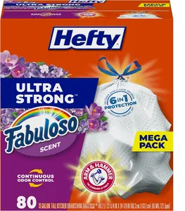 Ultra Strong 13 Gallon Trash Bags, Tall Kitchen Trash Bags 13 Gallon Size, Resist Leaks, Punctures, and Rips, Continuous Odor Control, White, Fabuloso Scent, 80 Bags