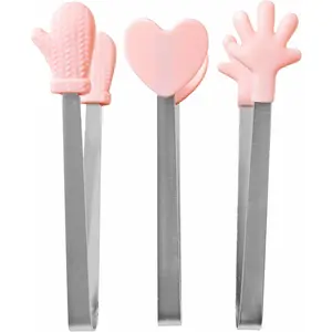 6-Pack Silicone Mini Tongs Set – Fun-Shaped Stainless Steel Snack Tongs with Heart, Hand & Palm Designs – Reusable Food Tongs for Dessert, Ice, Candy, Sugar Cubes, Buffet & Party Use