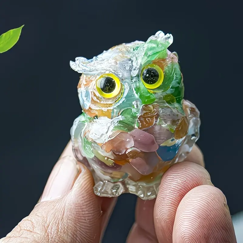 Collectible Owl Resin Crystal Ornament, Natural Lucky Stone Home Decor, Christmas Birthday Gift, Bohemian Style, Handmade, Feng Shui