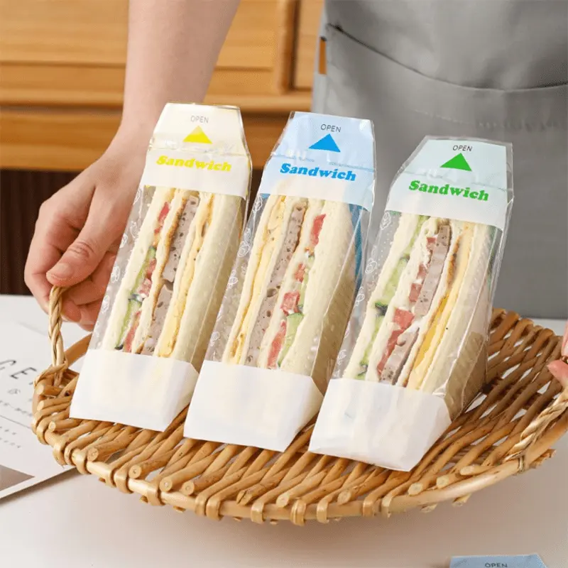 100pcs Plastic Sandwich Bags Triangle Bakery Packaging Easy To Tear