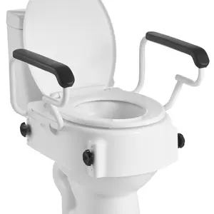 Raised Toilet Seat With Arms And Padded Handles, 300 Lb Load Capacity, 3-Level Adjustable Height, Widened Commode Elevation Riser For Seniors, Elderly, Handicap And Disabled Adults, Easy Install, Stable Non Slip Bathroom Aid