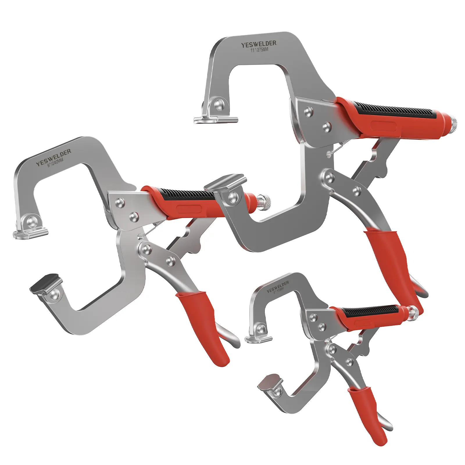 YESWELDER Heavy Duty Clamping C-Clamps Set (3 Sizes: 6in, 9in, 11in) - Chrome-Plated Carbon Steel Tools, Heat-Treated Jaws, Robust Design, Manufacturer Warranty for Home, Workshop Use
