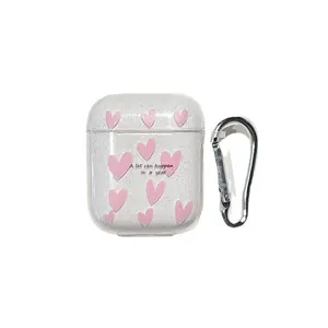 Aesthetic Pink Powder Heart AirPods Case Transparent Anti-Scratch Dust-Proof Cover Compatible with AirPods Pro 2/3 & AirPods 3 Auto-Open Design with Lanyard Hole Western Trendy CrossBorder Viral Style
