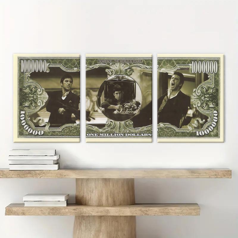 3 Count wooden frame canvas, Gangster Legend Money Pattern poster, Vintage Money Art Decoration, Exquisite Mural, Stylish Bedroom Decoration, Modern Home Decoration, Living Room and Hallway Wall Decoration, HD, waterproof, Art