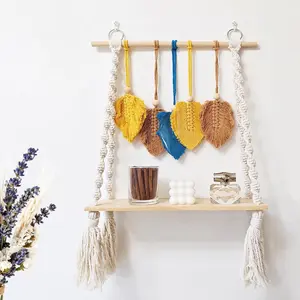 Wall Hanging Shelf,1 Tier Handmade Boho Macrame Wall Decor Colorful Leaves,Boho Plant Hanger Shelves,Floating Shelves for Bedroom Living Room Apartment Home Decor