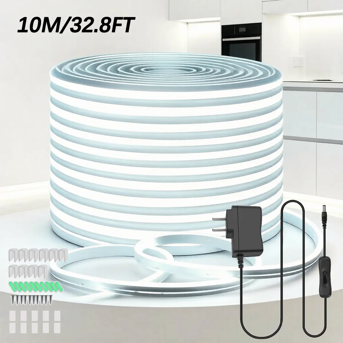LED Neon Strip Lights 32.8ft 24V White Dimmable Waterproof Silicone Flexible Neon Rope Light for Bedroom Indoor Home Decor, LEDStrip TikTok Viral Room Decor Aesthetic Lighting LEDLights NeonRoom Interior Design Glow Up DIY Accent Light