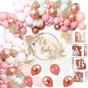 136 PCs Boho Pink Baby Shower Decorations for Girl - Girl Baby Shower Decorations Set with Oh Baby Sign for Backdrop, Balloon Garland & BABY Balloon Boxes for an Unforgettable Celebration
