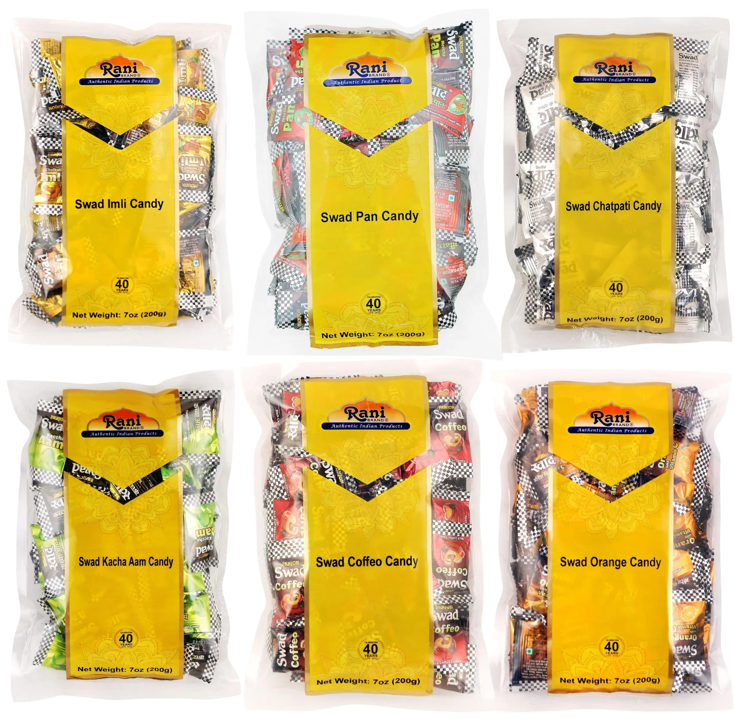 Rani Swad Assorted Candies 7oz (200g) Pack of 6, Coffeo, Kacha Aam, Orange, Imli, Pan, Chatpati Candy ~ Indian Tasty Treats | Vegan | Gluten Friendly | NON-GMO | Indian Origin