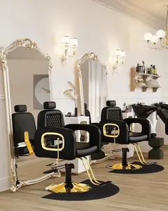 Baasha Black and Gold Salon Chair, Adjustable Headrest & Reclining Backrest, Premium Recline Salon Chair with Steel Frame, Stylist Hair Chair with Soft Leather, Weight Capacity 440 lbs