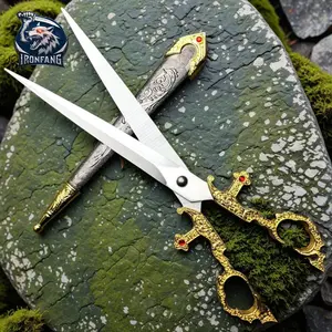 10" Gold Medieval Renaissance Scissors For Barber Christmas, Halloween, Birthday Gift Ironfang knife