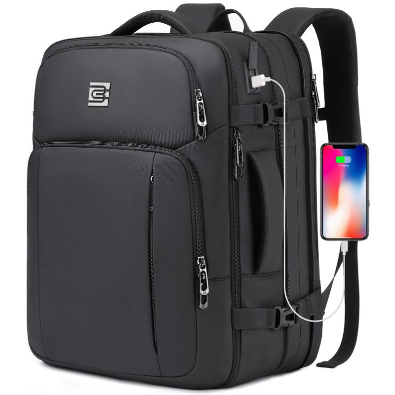 Bruno Cavalli Travel Backpack TSA Friendly 36L Expandable #18621 Black with 17" Laptop Compartment, USB Charging, Water Bottle Pocket, Anti-Theft, Waterproof, for Business, Travel, Outdoor