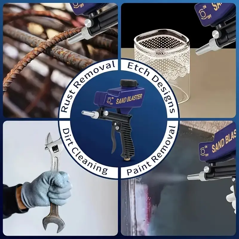 Portable Air Compressor Sandblaster Gun for Painting & Rust Removal, Ideal for Wood Metal Cars DIY Projects, Suitable for Soda Sand Walnut Aluminum Oxide