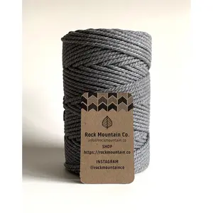 4mm 3 Ply Macrame Cord 3 Strand Twisted Cotton Craft Rope - Dark Gray Fiber Art String