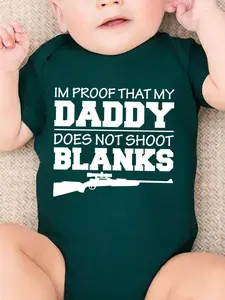 Baby boy and newborn cute short sleeved crawling suit "IM PROOF THAT MY DADDY DOES NOT SHOOT BLANKS" cartoon print, suitable for both male and female babies, perfect pregnancy gift, baby triangle jumpsuit