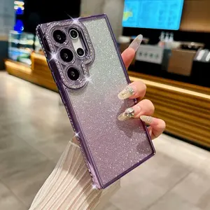 Case for Samsung S25 FE S25 Edge S24 FE S23 S22 Ultra Plus Luxury Shockproof Protective Gradient Color Plating Bling Glitter Case Soft Cover Smartphone Accessories