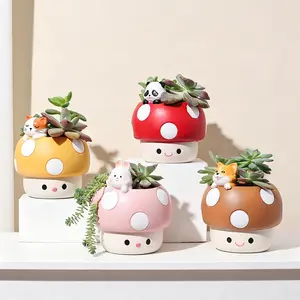 Cartoon Mushroom Resin Planter - Fun Gardening Pot, Creative Desktop Succulent Holder for Workstation & Tabletop Home Decor