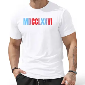Classic Gradient Roman Numeral Graphic Crew Neck Short Sleeve T-shirt Unisex Everyday Basic Top Graphic tee