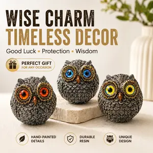 3PCS Lucky Mini Owl Guardian Statue Brothers Wisdom Observer Owl Resin Ornaments for Home Decor Creative Desktop Accessories Decorative Grey Decoration Tiny Trinket Collectibles Figurine，Easter Gifts set,resin Animal Design Set