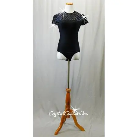Black Leotard with Open Back and 2 Optional Black Skirts - Rhinestones