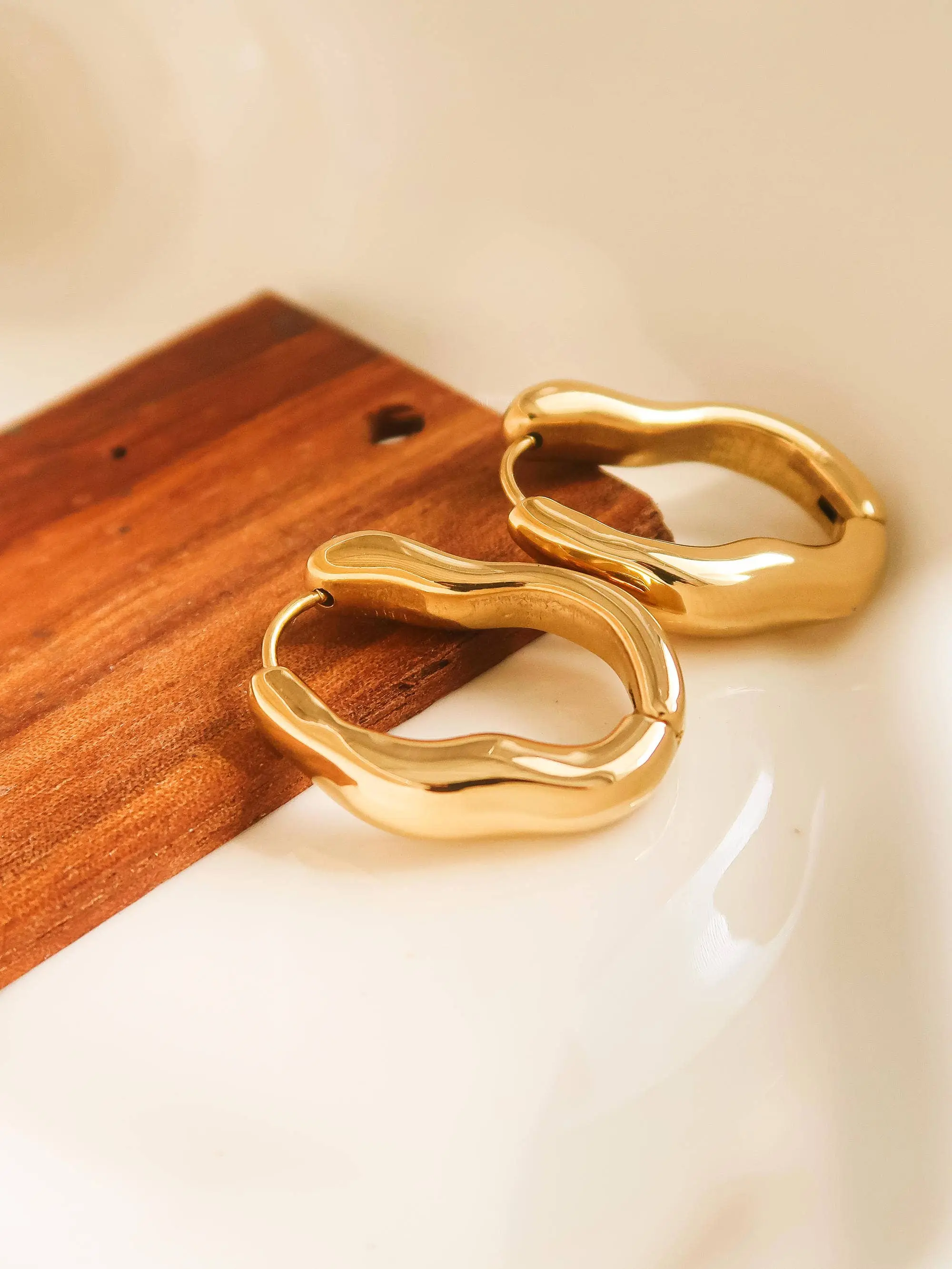 Darcy 18K Gold Plated Non-Tarnish Wavy Oval Hoop Earring in Gold and Silver