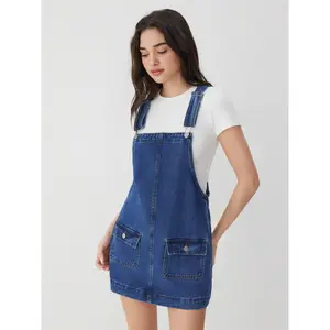 Cider Denim Oversized A-line Pinafore Dress With Metal Detail