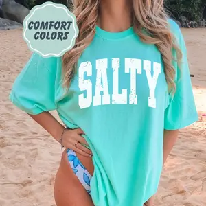 [Sale Up To 40%]Comfort Colors Salty Shirt - Beach Summer T-Shirt - Distressed Large Print Trendy T-Shirt - Boho Cute Beach Tee - Ocean Babe Tee