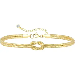 Trendy Dainty Bracelet Set for Women - 14K Gold Plated Layered Chain Heart Pearl Knot Beads Stackable Non Tarnish Mothers Day Jewelry Gift