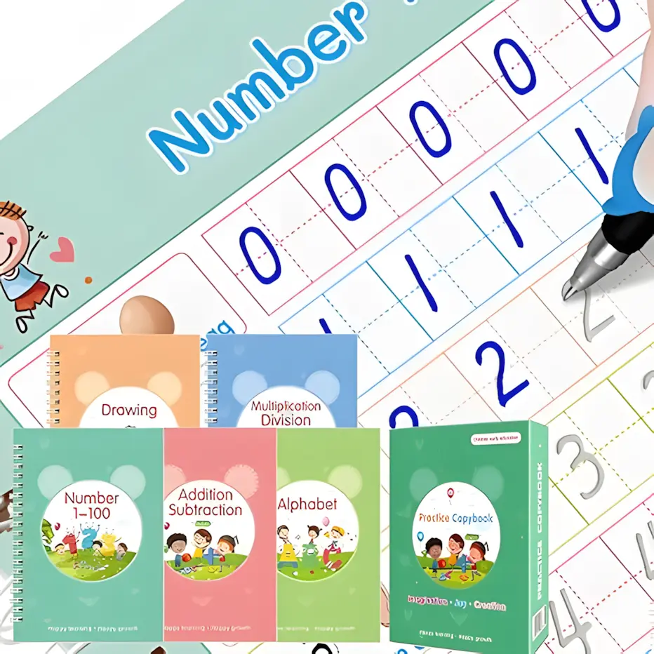 Reusable Magic Grooved Handwriting Practice Copybook Set 5 Workbooks, 2 Pens - Tracing Educational Supplies for Kids Ages 4-12, Preschool Learning Materials, For kindergarten children, Make children love learning Spiral Notebook Student Essentials Portabl