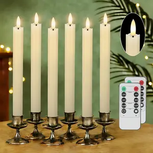 Flameless Taper Candles with Remote, 6Pack Real Wax Battery Operated Taper Candles Flickering, Warm Light Electric Fake LED Candles for Wedding & Mother's Day-Ivory