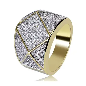 Men's Hip Hop Rapper Rings Luxury AAA CZ Rhinestone Gold Color Iced Out Bling Geometric Square Men Signet Ring Jewelry 7-11