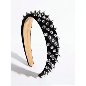 Leather punk headband with solid color inlay design high-quality fashionable hair accessory for streetwear neutral style